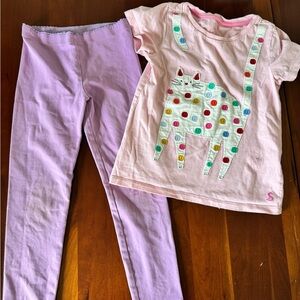 Joules Pink Cat Applique Pajama Set with Lilac Leggings